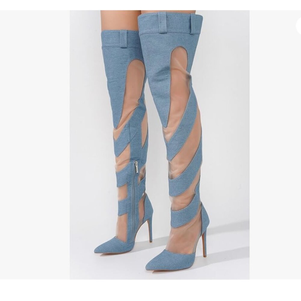 Denim Thigh Over Knee High Blue Boots